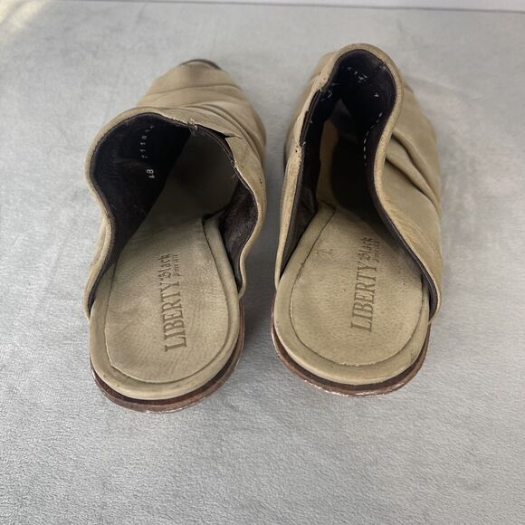 Liberty Black Peep Toe Mule Heels Size 7 Cognac Cream Leather Chunky - Picture 5 of 10